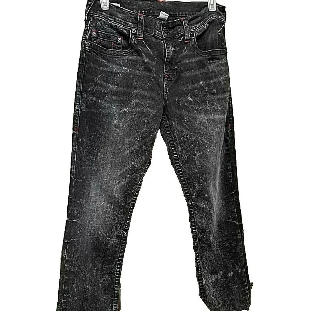 True Religion Jeans Size 33 Ricky Mineral Marble Black Relaxed Straight Leg